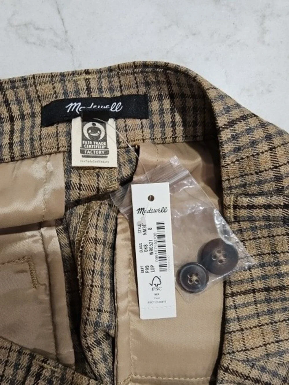 Madewell Brown Checked Pleated Trousers